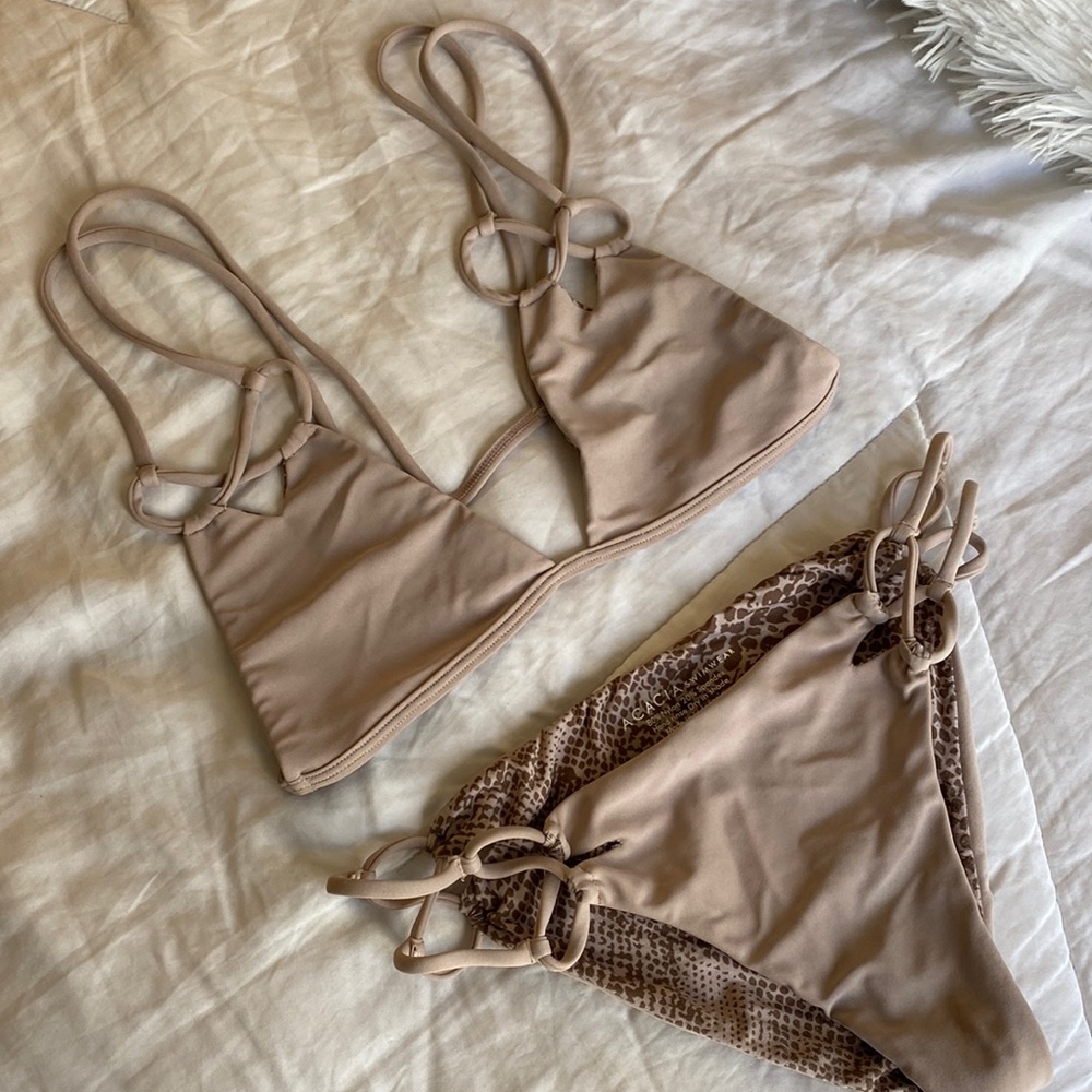 Acacia snake print nude reversible swimwear top and bottom set  size small